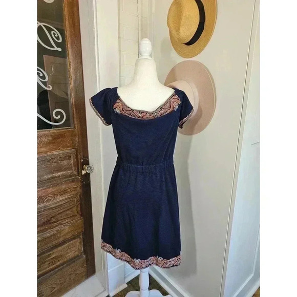Tory Burch Women's Size S Nell Embroidered Off The Shoulder Navy Dress - Picture 3 of 7